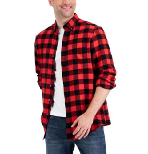 Club Room Men's Buffalo Plaid Button Down Shirt Bright Ruby Red XL