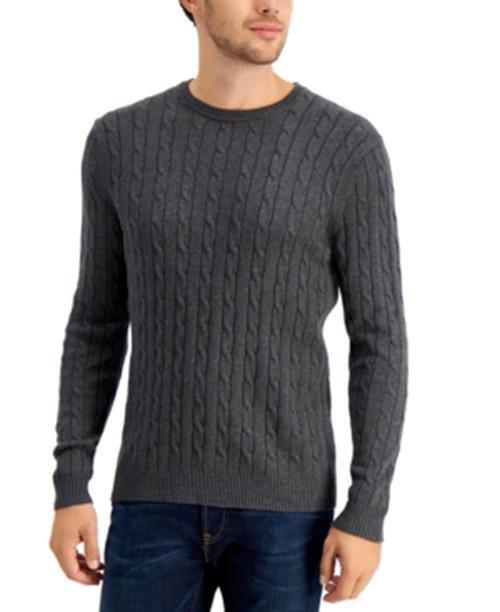 Club Room Mens Cable-Knit Sweater Charcoal Heather XL