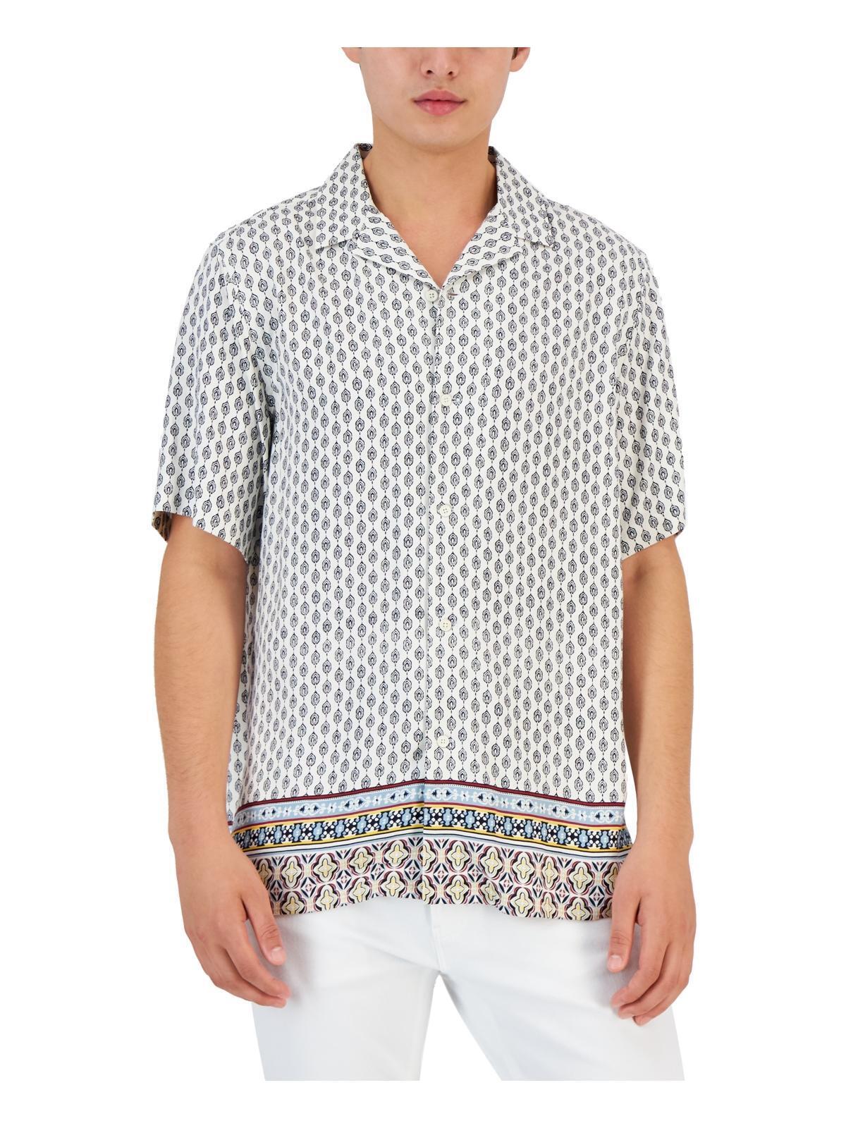 Club Room Mens Carlo Geometric-Print Button Down Shirt Bright White 3XL