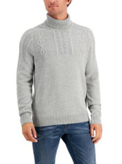 Club Room Men's Chunky Cable Knit Turtleneck Sweater  Soft Grey Heather Large