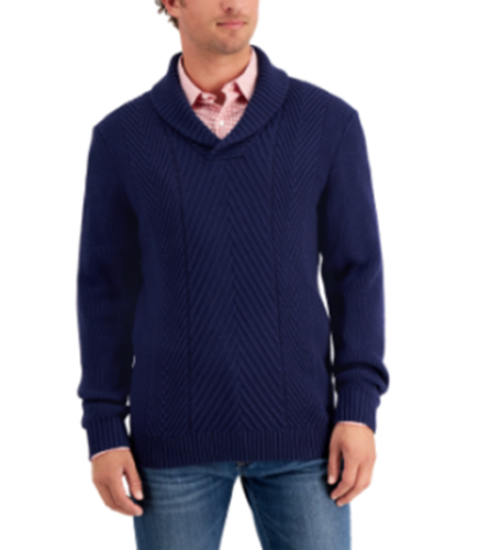 CLUB ROOM Men's Chunky Shawl V Neck Sweater Navy Blue Small