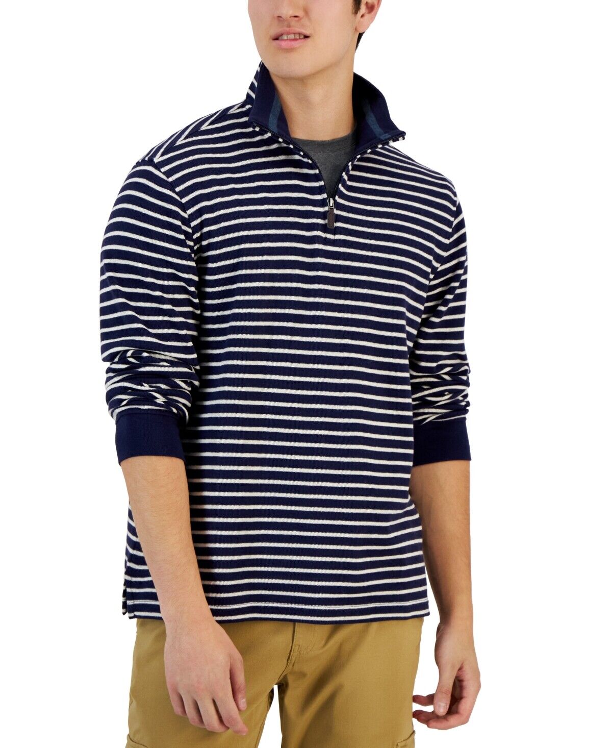 Club Room Mens Quarter Zip Sweater Blue Striped Small
