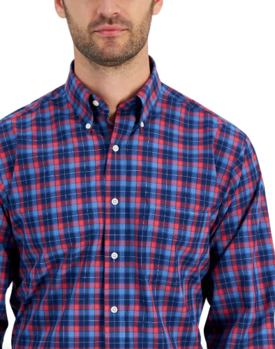 Club Room Men's Classic Regular Fit Non-Iron Dress Shirt Navy Red 17 32 33