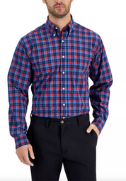 CLUB ROOM Men's Regular Fit Traveler Dress Shirt Navy Red 17.5