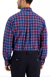CLUB ROOM Men's Regular Fit Traveler Dress Shirt Navy Red 17.5