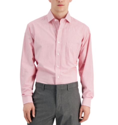 Club Room Men's Regular Fit Cotton Stripe Dress Shirt Red 15.5 32-33