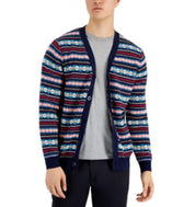 Club Room Mens Fair Isle Cardigan Sweater Large Navy Blue