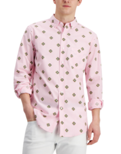 Club Room Mens Crest-Print Shirt Pink Sky Medium