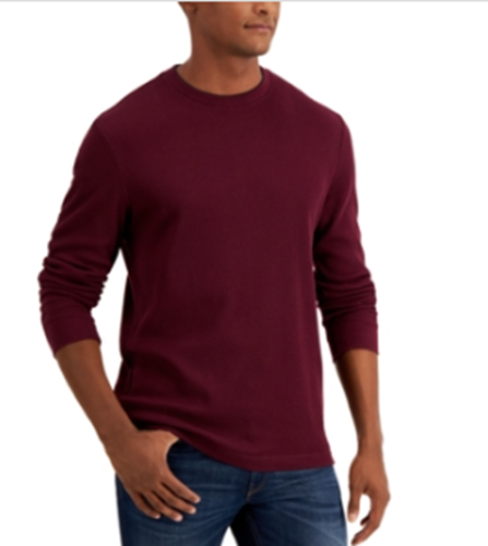 Club Room Men's Thermal Crewneck Shirt Red Plum Small