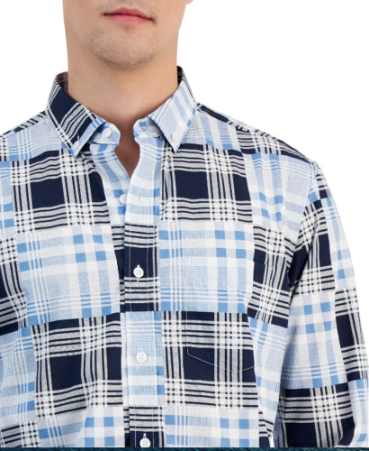 Club Room Mens Darren Classic-Fit Plaid Patchwork Navy Blue XL