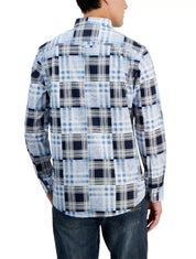 Club Room Mens Darren Classic-Fit Plaid Patchwork Navy Blue XL