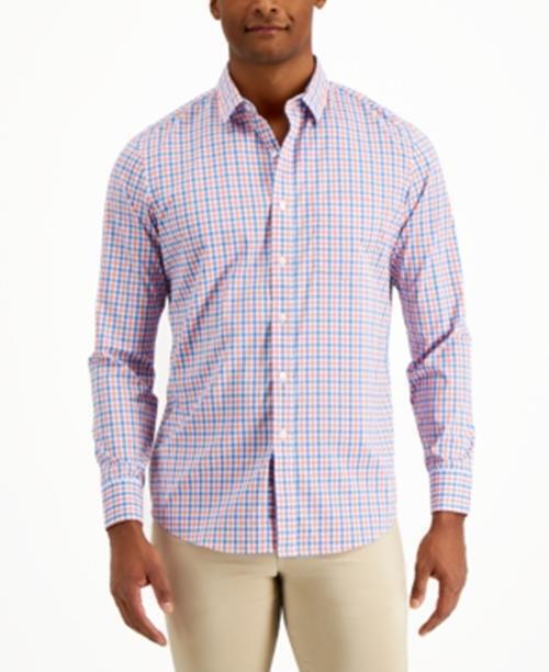 Club Room Mens Drew Tattersall Button Down Shirt Blue Paradise Combo Large