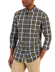 Club Room Mens Fergus Classic-Fit Plaid Poplin Navy Blue 2XL