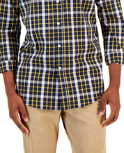 Club Room Mens Fergus Classic-Fit Plaid Poplin Navy Blue 2XL