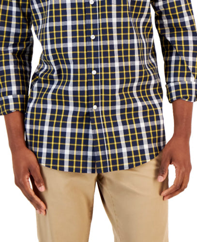 Club Room Mens Fergus Classic-Fit Plaid Poplin Navy Blue 2XL