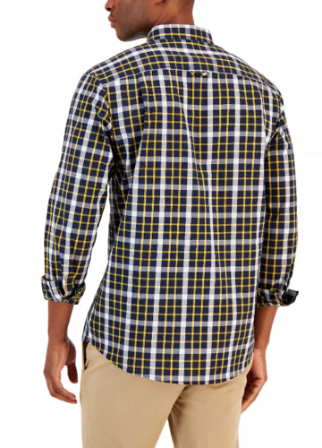 Club Room Mens Fergus Classic-Fit Plaid Poplin Navy Blue 2XL