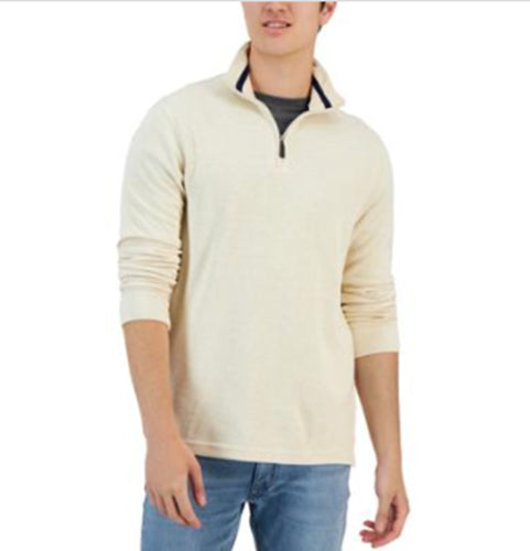 Club Room Mens French Rib Quarter-Zip Sweater Natural Heather XL