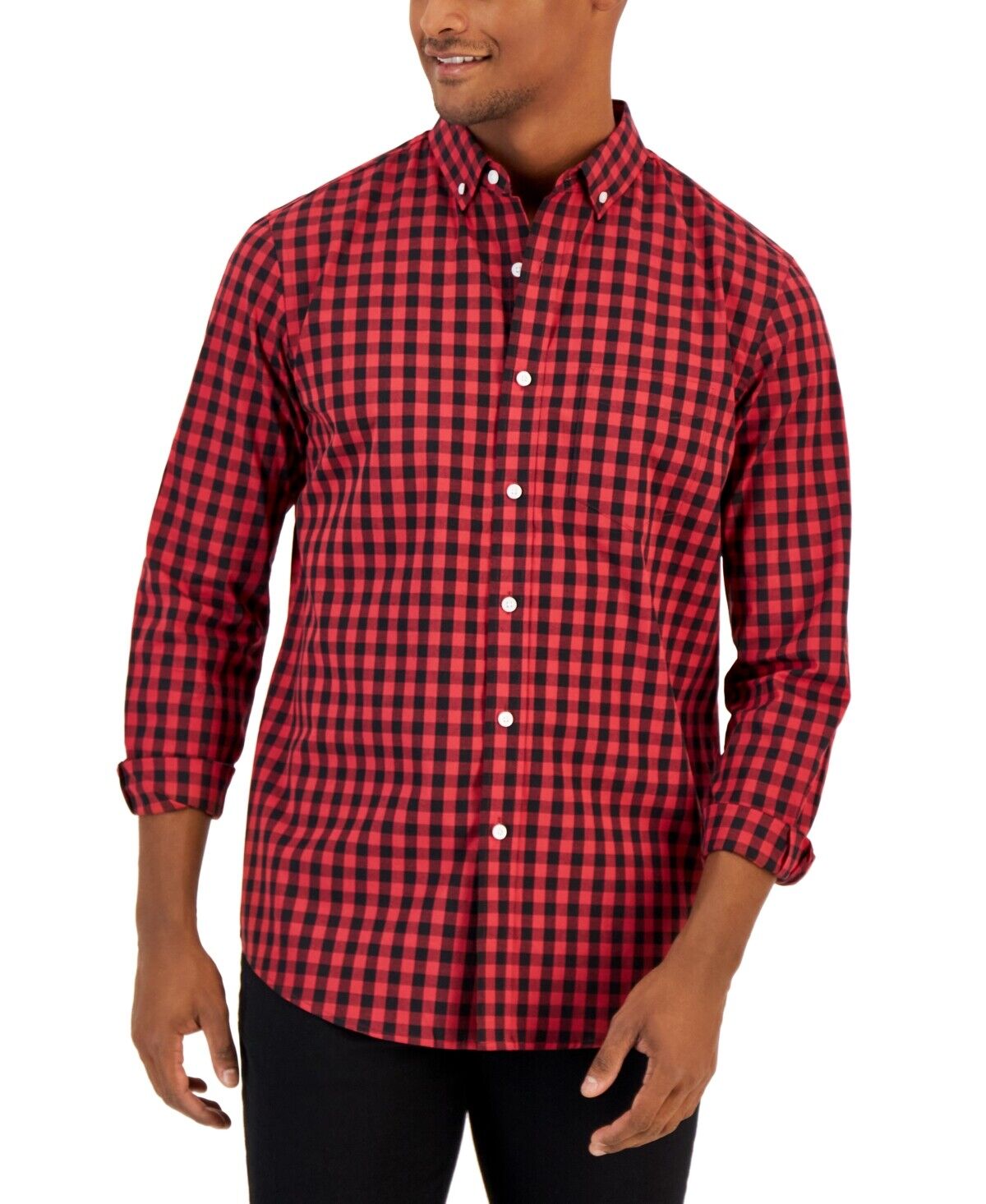 Club Room Mens Grant Button Down Shirt Classic-Fit Check Karanda Red 2XL