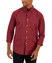 Club Room Men's Grant Classic-Fit Check Button Down Shirt Karanda Red 2XL
