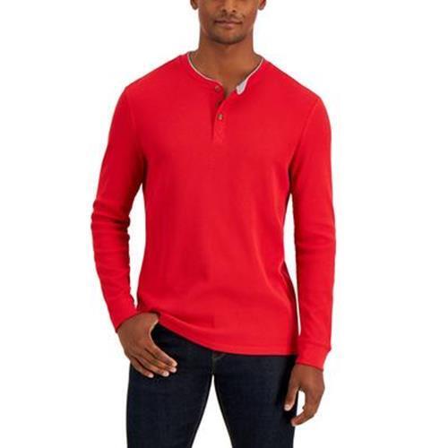 Club Room Mens Thermal Henley T Shirt Fire Red XL