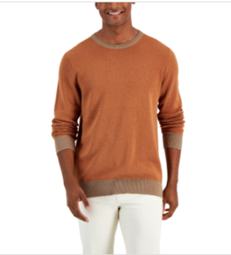 Club Room Men's Two-Tone Crewneck Sweater Medium Walnut Brown