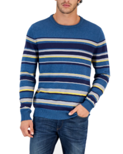 Club Room Mens Lawry Stripe Sweater Blue Wing Heather Large