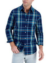Club Room Men's Long Sleeve Armin Plaid Button Down Shirt Navy Blue XXL