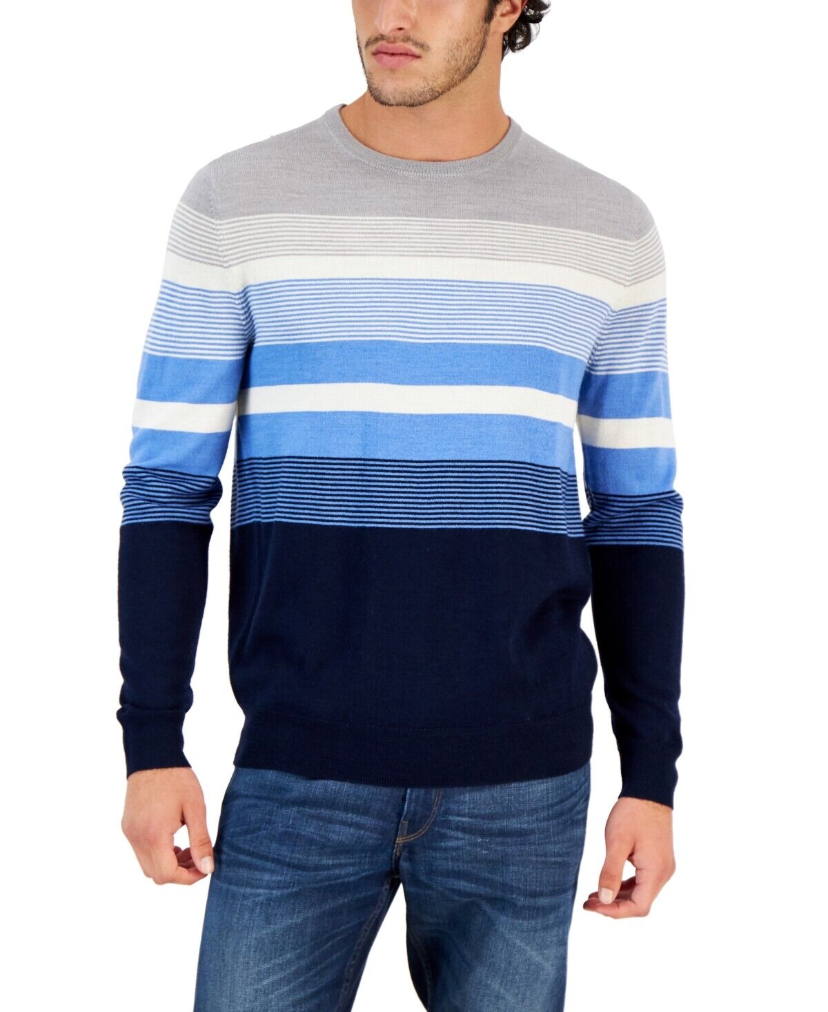 Club Room Mens Ombre Stripe Crewneck Sweater Navy Blue XL