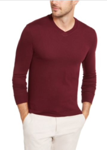 Club Room Mens Performance V-Neck T-Shirt Red Plum Heather Large