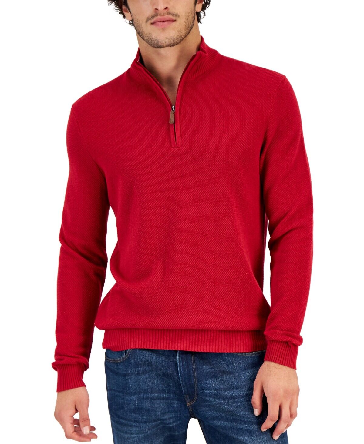 Club Room Mens Quarter Zip Cotton Sweater Anthem Red Small