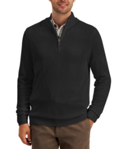 CLUB ROOM Men's Quarter-Zip Textured Cotton Sweater Deep Black 2XL