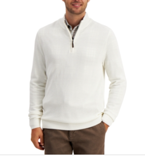 Club Room Mens Quarter-Zip Cotton Sweater Winter Ivory 2XL