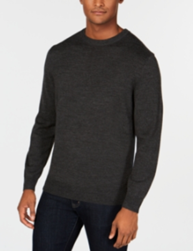 Club Room Mens Regular-Fit Solid Crew Neck Sweater Ebony Heather XL