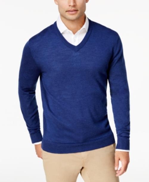 Club Room Mens Regular-Fit Solid V-Neck Crew Sweater Blue 2XL