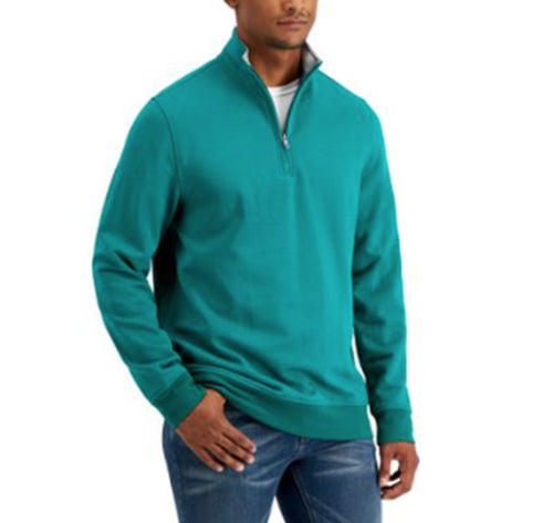 Club Room Men's Stretch Quarter-Zip Fleece Sweatshirt Marine Green Small