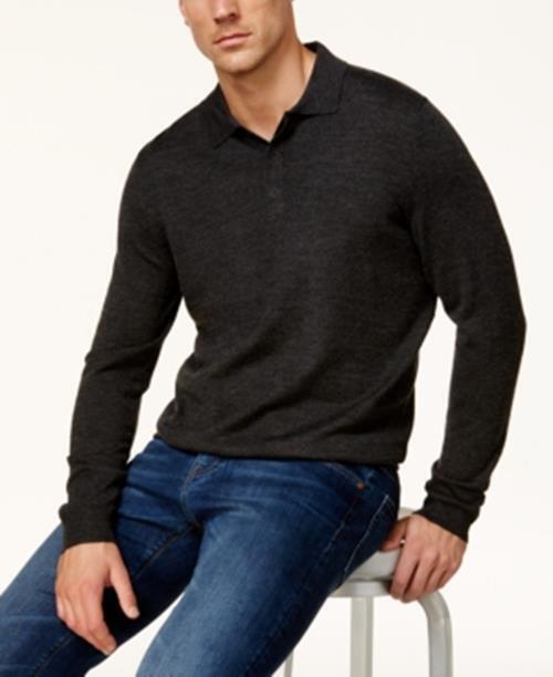 Club Room Mens Regular-Fit Sweater-Knit Ebony Heather Medium