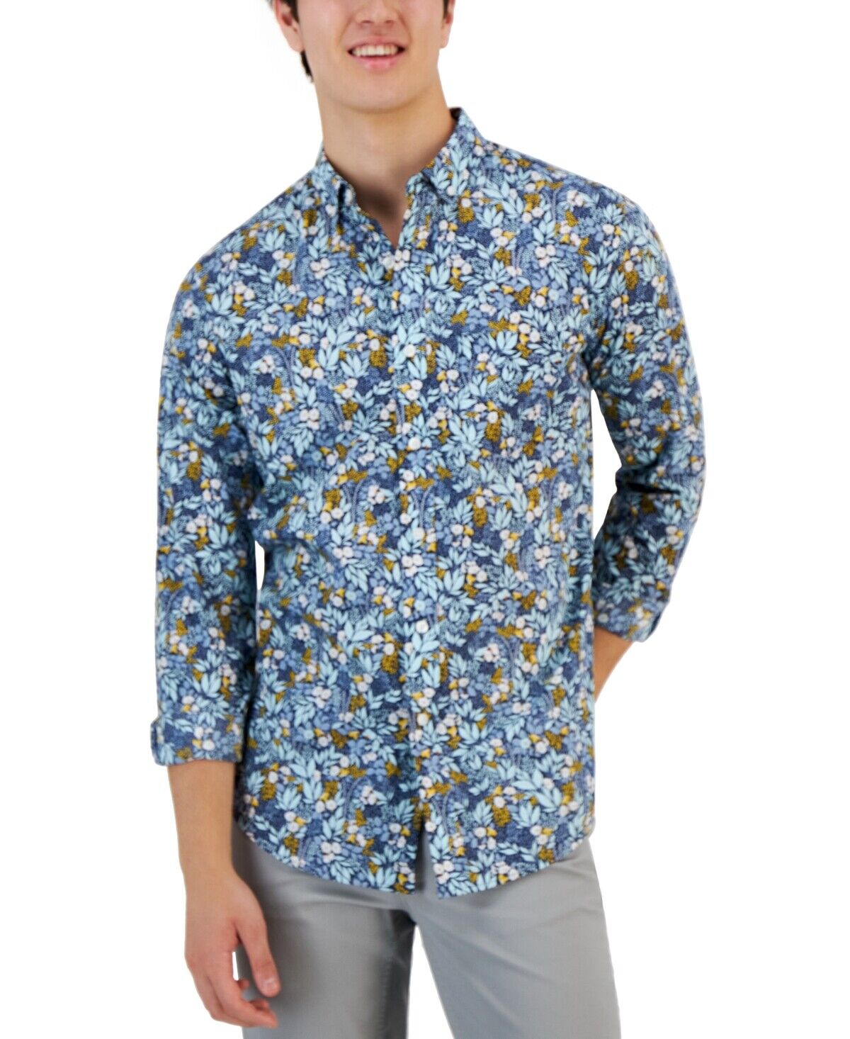Club Room Mens Sasha Field Floral Print Navy Blue Combo Medium