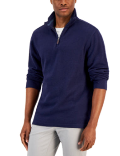 Club Room Mens Solid Classic Fit Quarter Zip Sweater Navy Blue Small