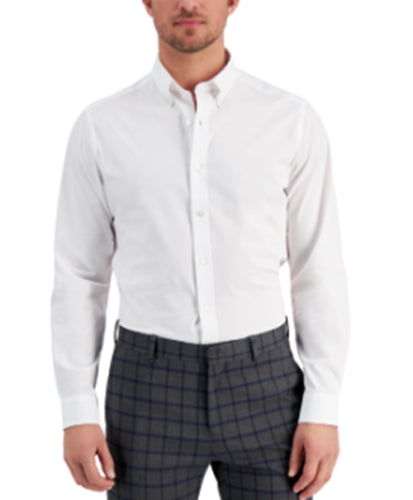 Club Room Men's Solid Dress Shirt Li Poplin Bright White Large