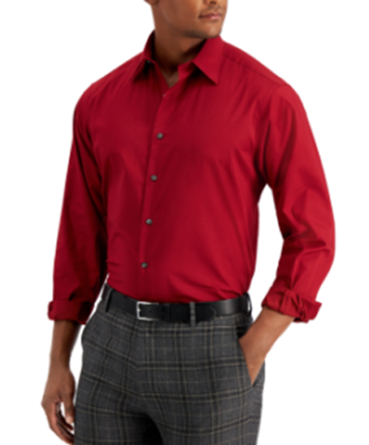 Club Room Men's Long Sleeve Button Down Dress Shirt Carmine Red Large