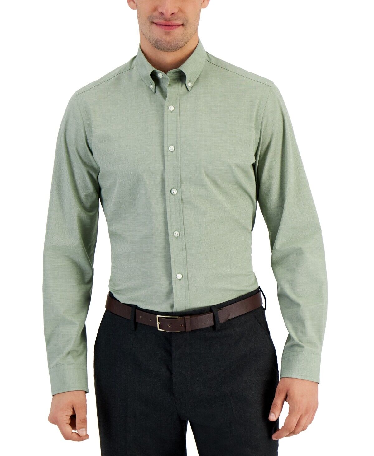Club Room Men's Slim Fit 4-Way Stretch Solid Dress Shirt Olive Green Medium