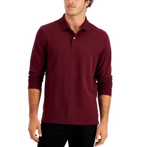 Club Room Mens Solid Stretch Polo Long Sleeve Shirt Red Plum XL
