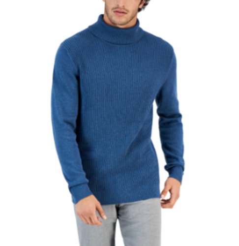 Club Room Men's Cotton Textured Turtleneck Sweater Blue Wing Heather XL