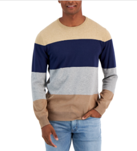 Club Room Mens Thierry Stripe Sweater Cracked Walnut Small
