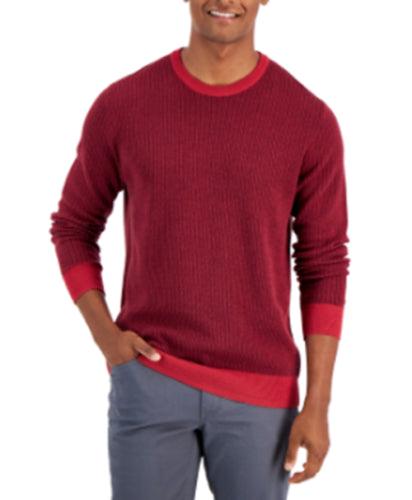 Club Room Men's Two Tone Crewneck Sweater Karanda Red Large