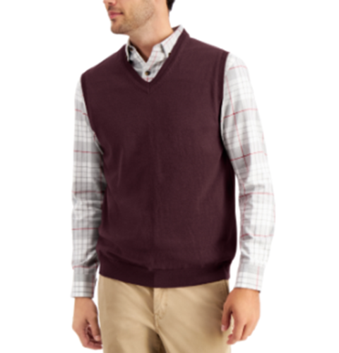 Club Room Men's Regular-Fit V-Neck Sweater Vest Red Plum XL