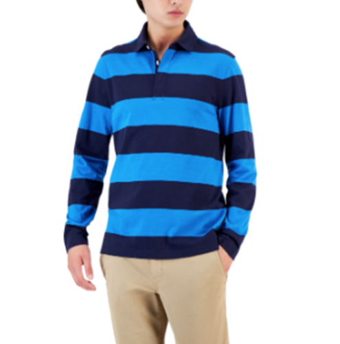 Club Room Men's Vintage Striped Rugby Polo Shirt Sapphire Blue Small