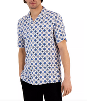 CLUB ROOM Men's Silk Medallion Shirt Bright White Small