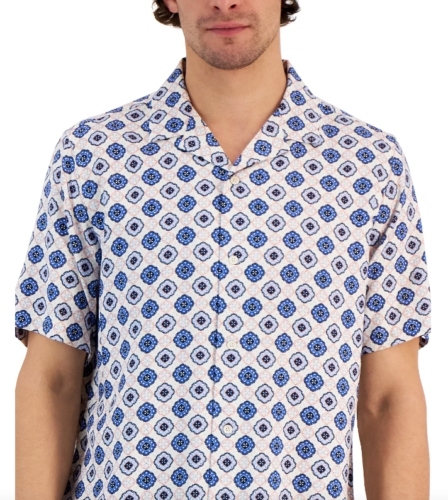 CLUB ROOM Men's Silk Medallion Shirt Bright White Small