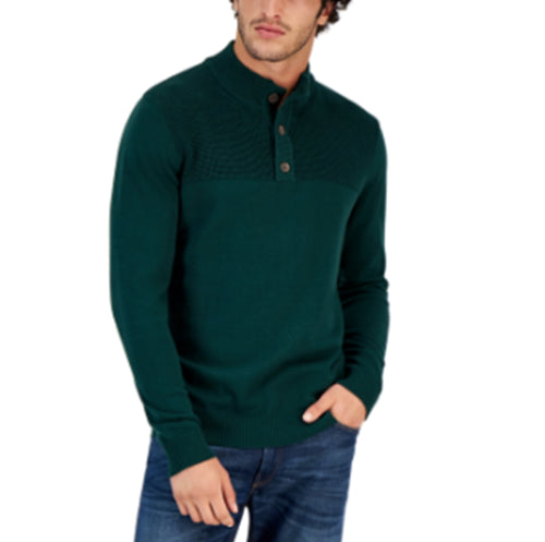 Club Room Men's Waffle Mock Neck Henley Sweater Pine Grove Green 3XL
